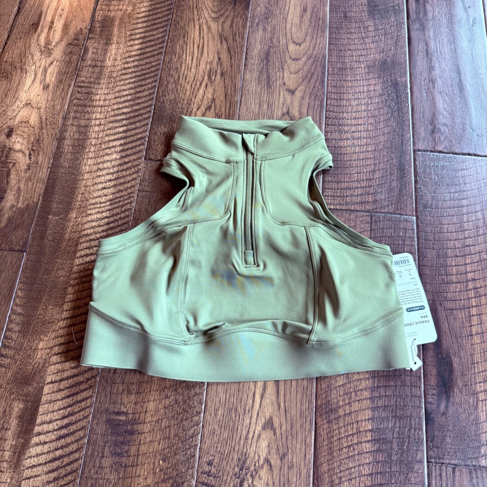 Phoenix NWT Prague Crop Bra Olive Green High Neck Zip Front XL A-C New